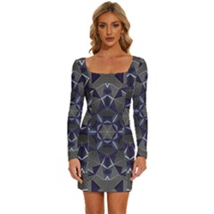 Kaleidoscope Geometric Pattern Geometric Shapes Long Sleeve Square Neck Bodycon Velvet Dress