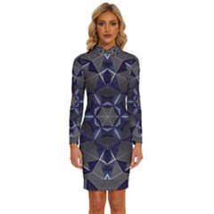 Kaleidoscope Geometric Pattern Geometric Shapes Long Sleeve Shirt Collar Bodycon Dress by Ravend