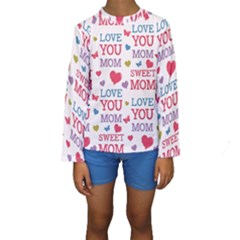 Love Mom Happy Mothers Day I Love Mom Graphic Kids  Long Sleeve Swimwear