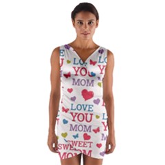 Love Mom Happy Mothers Day I Love Mom Graphic Wrap Front Bodycon Dress by Ravend