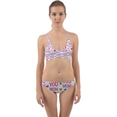 Love Mom Happy Mothers Day I Love Mom Graphic Wrap Around Bikini Set by Ravend