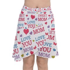 Love Mom Happy Mothers Day I Love Mom Graphic Chiffon Wrap Front Skirt by Ravend