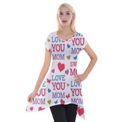 Love Mom Happy Mothers Day I Love Mom Graphic Short Sleeve Side Drop Tunic by Ravend