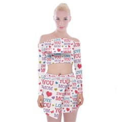 Love Mom Happy Mothers Day I Love Mom Graphic Off Shoulder Top With Mini Skirt Set by Ravend