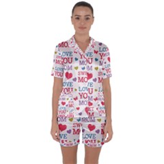 Love Mom Happy Mothers Day I Love Mom Graphic Satin Short Sleeve Pajamas Set by Ravend