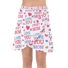 Love Mom Happy Mothers Day I Love Mom Graphic Wrap Front Skirt by Ravend