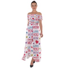 Love Mom Happy Mothers Day I Love Mom Graphic Off Shoulder Open Front Chiffon Dress by Ravend