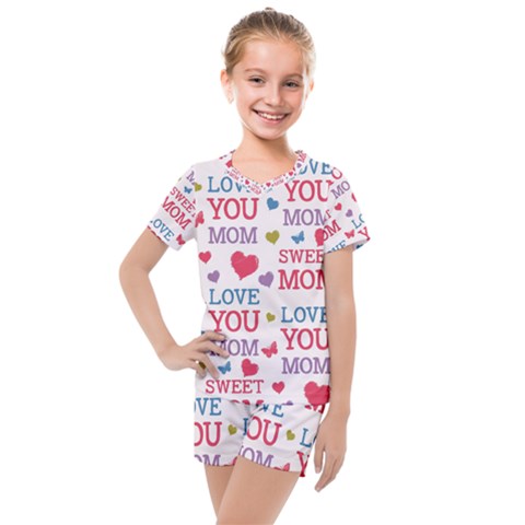 Love Mom Happy Mothers Day I Love Mom Graphic Kids  Mesh Tee And Shorts Set by Ravend