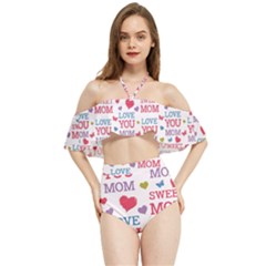 Love Mom Happy Mothers Day I Love Mom Graphic Halter Flowy Bikini Set  by Ravend