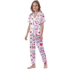 Love Mom Happy Mothers Day I Love Mom Graphic Kids  Satin Short Sleeve Pajamas Set by Ravend