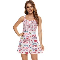 Love Mom Happy Mothers Day I Love Mom Graphic Ruffle Edge Bra Cup Chiffon Mini Dress by Ravend