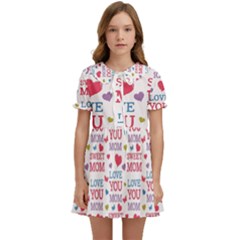 Love Mom Happy Mothers Day I Love Mom Graphic Kids  Sweet Collar Dress by Ravend