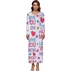 Love Mom Happy Mothers Day I Love Mom Graphic Long Sleeve Longline Maxi Dress by Ravend