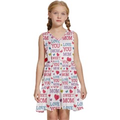 Love Mom Happy Mothers Day I Love Mom Graphic Kids  Sleeveless Tiered Mini Dress by Ravend