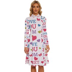 Love Mom Happy Mothers Day I Love Mom Graphic Long Sleeve Shirt Collar A-line Dress by Ravend