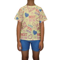 Love Mom Happy Mothers Day I Love Mom Graphic Pattern Kids  Short Sleeve Swimwear by Ravend