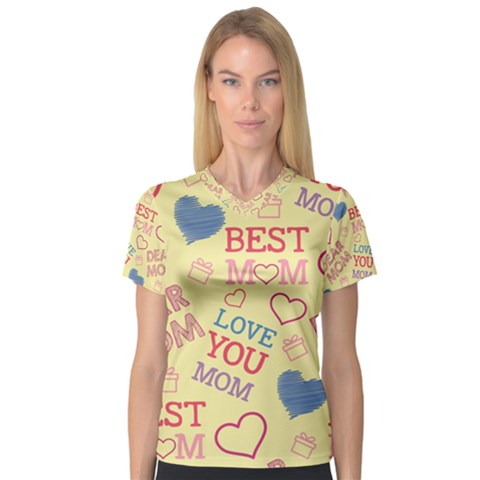 Love Mom Happy Mothers Day I Love Mom Graphic Pattern V-neck Sport Mesh Tee by Ravend