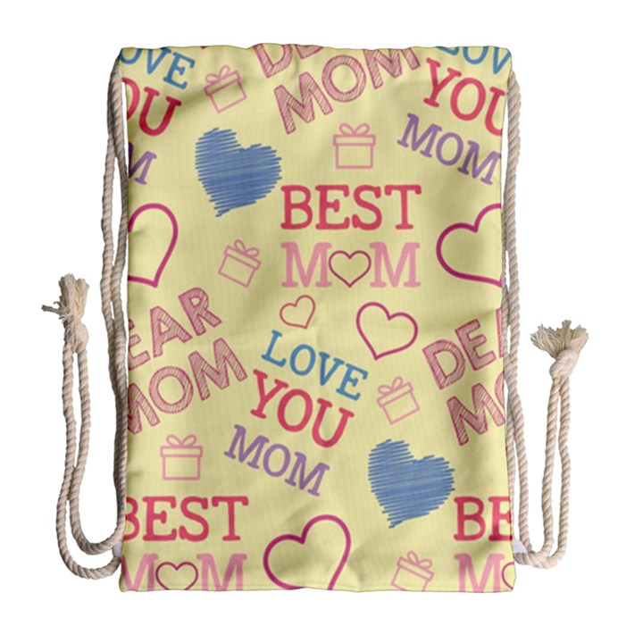 Love Mom Happy Mothers Day I Love Mom Graphic Pattern Drawstring Bag (Large)