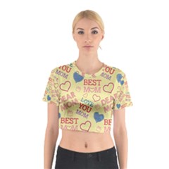 Love Mom Happy Mothers Day I Love Mom Graphic Pattern Cotton Crop Top by Ravend