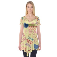 Love Mom Happy Mothers Day I Love Mom Graphic Pattern Short Sleeve Tunic  by Ravend