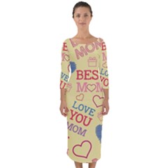 Love Mom Happy Mothers Day I Love Mom Graphic Pattern Quarter Sleeve Midi Bodycon Dress by Ravend