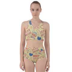 Love Mom Happy Mothers Day I Love Mom Graphic Pattern Racer Back Bikini Set by Ravend