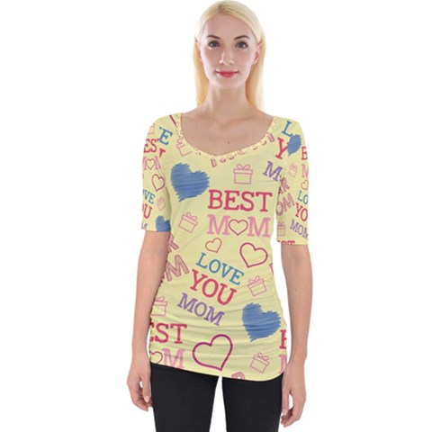 Love Mom Happy Mothers Day I Love Mom Graphic Pattern Wide Neckline Tee by Ravend