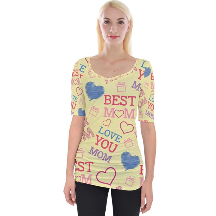 Love Mom Happy Mothers Day I Love Mom Graphic Pattern Wide Neckline Tee