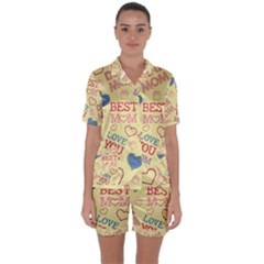 Love Mom Happy Mothers Day I Love Mom Graphic Pattern Satin Short Sleeve Pajamas Set by Ravend