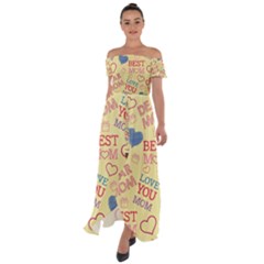 Love Mom Happy Mothers Day I Love Mom Graphic Pattern Off Shoulder Open Front Chiffon Dress by Ravend