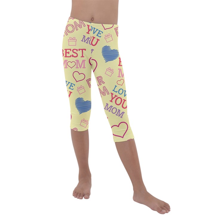 Love Mom Happy Mothers Day I Love Mom Graphic Pattern Kids  Lightweight Velour Capri Leggings 