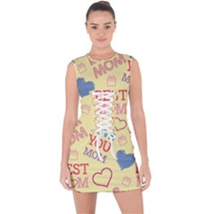 Love Mom Happy Mothers Day I Love Mom Graphic Pattern Lace Up Front Bodycon Dress by Ravend