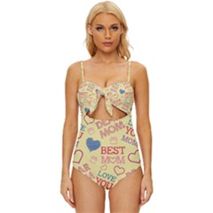 Love Mom Happy Mothers Day I Love Mom Graphic Pattern Knot Front One-piece Swimsuit by Ravend