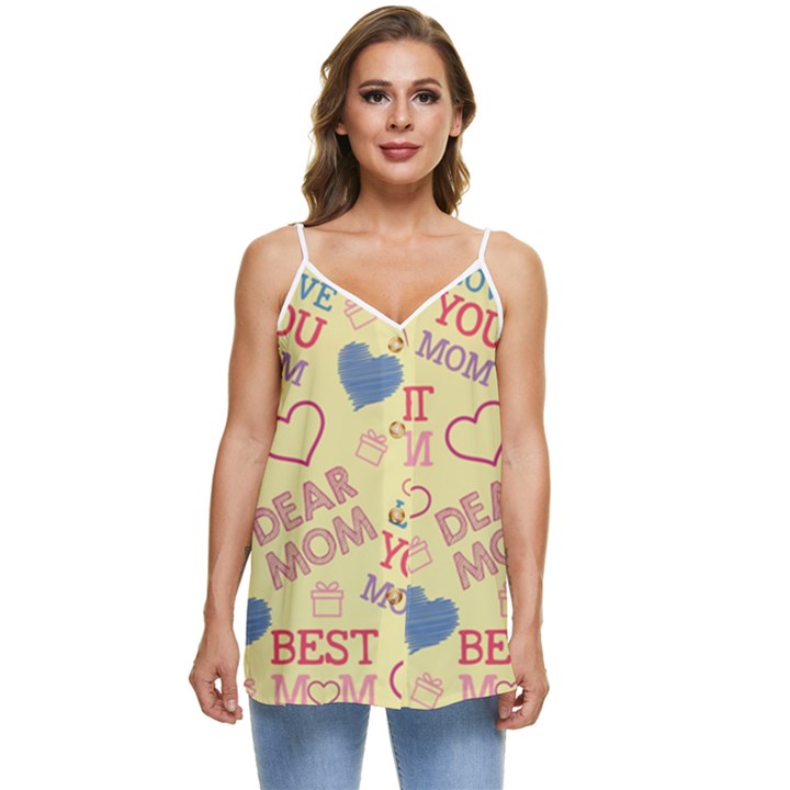 Love Mom Happy Mothers Day I Love Mom Graphic Pattern Casual Spaghetti Strap Chiffon Top