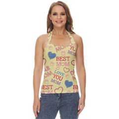 Love Mom Happy Mothers Day I Love Mom Graphic Pattern Basic Halter Top by Ravend