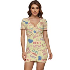 Love Mom Happy Mothers Day I Love Mom Graphic Pattern Low Cut Cap Sleeve Mini Dress by Ravend