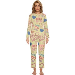 Love Mom Happy Mothers Day I Love Mom Graphic Pattern Womens  Long Sleeve Lightweight Pajamas Set