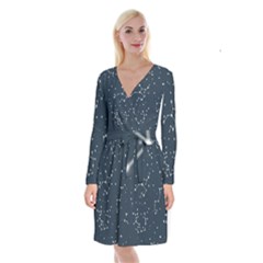 Constellation Stars Art Pattern Design Wallpaper Long Sleeve Velvet Front Wrap Dress by Ravend