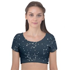 Constellation Stars Art Pattern Design Wallpaper Velvet Short Sleeve Crop Top  by Ravend