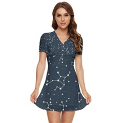 Constellation Stars Art Pattern Design Wallpaper V-neck High Waist Chiffon Mini Dress by Ravend