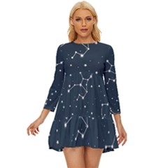 Constellation Stars Art Pattern Design Wallpaper Long Sleeve Babydoll Dress by Ravend