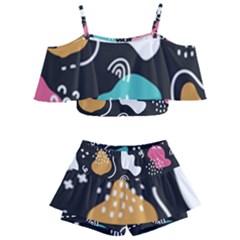 Art Patterns Design Wallpaper Background Print Kids  Off Shoulder Skirt Bikini by Ravend