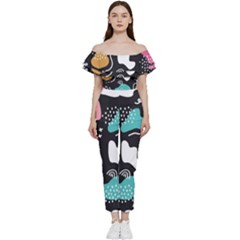 Art Patterns Design Wallpaper Background Print Off Shoulder Ruffle Top Jumpsuit by Ravend