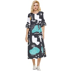 Art Patterns Design Wallpaper Background Print Double Cuff Midi Dress