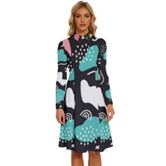 Art Patterns Design Wallpaper Background Print Long Sleeve Shirt Collar A-line Dress