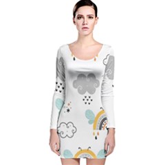 Art Pattern Design Wallpaper Background Print Long Sleeve Velvet Bodycon Dress