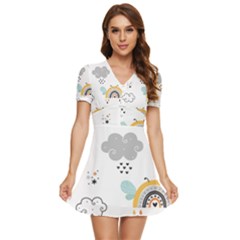 Art Pattern Design Wallpaper Background Print V-neck High Waist Chiffon Mini Dress by Ravend