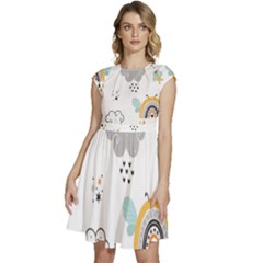 Art Pattern Design Wallpaper Background Print Cap Sleeve High Waist Dress