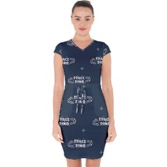 Space Dino Art Pattern Design Wallpaper Background Capsleeve Drawstring Dress  by Ravend