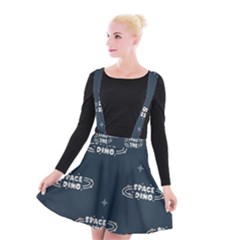 Space Dino Art Pattern Design Wallpaper Background Suspender Skater Skirt by Ravend